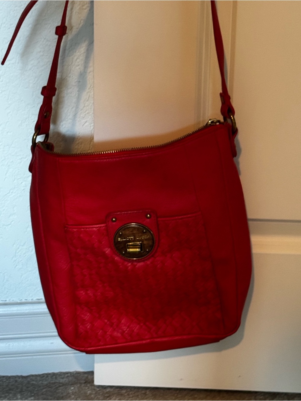 Elliott Lucca Vintage Red Woven-Front Leather Crossbody